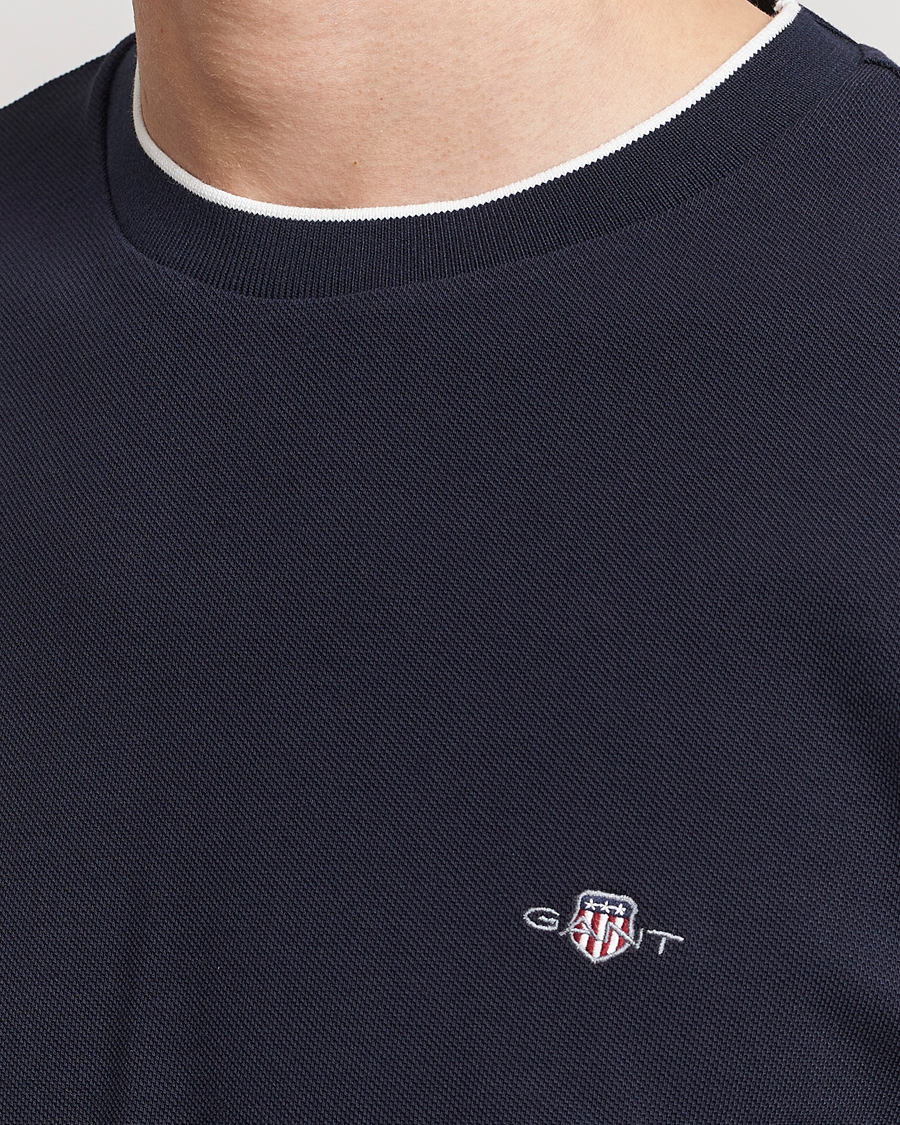 Herre | T-Shirts | GANT | Pique Crew Neck T-Shirt Evening Blue