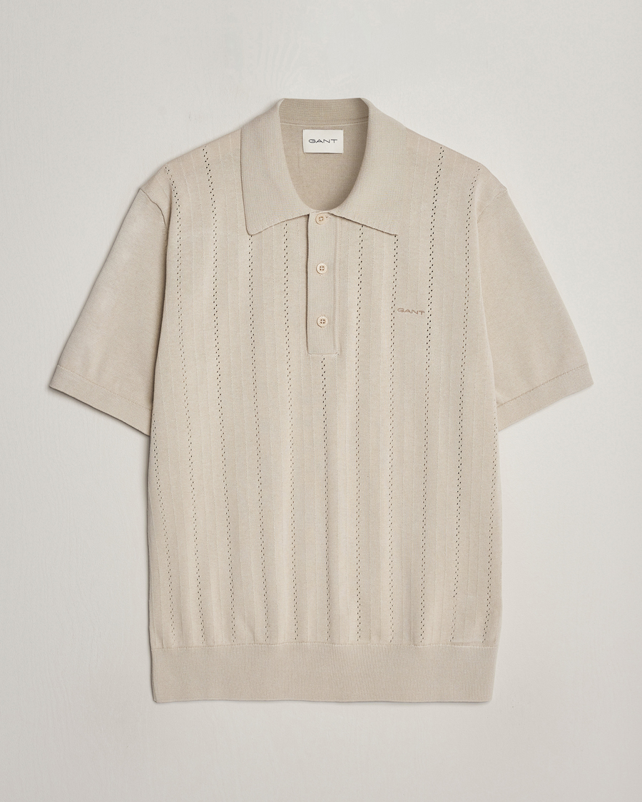 Herre | Pikéer | GANT | Pointelle Structured Knitted Polo Silky Beige