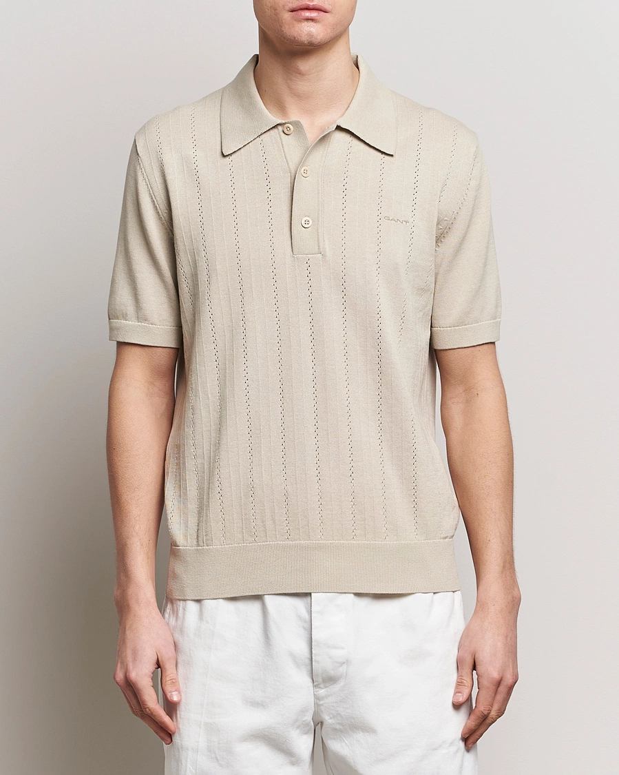 Herre |  | GANT | Pointelle Structured Knitted Polo Silky Beige
