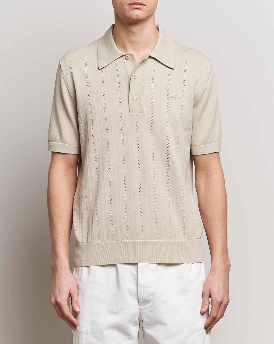 Herre | Preppy Authentic | GANT | Pointelle Structured Knitted Polo Silky Beige