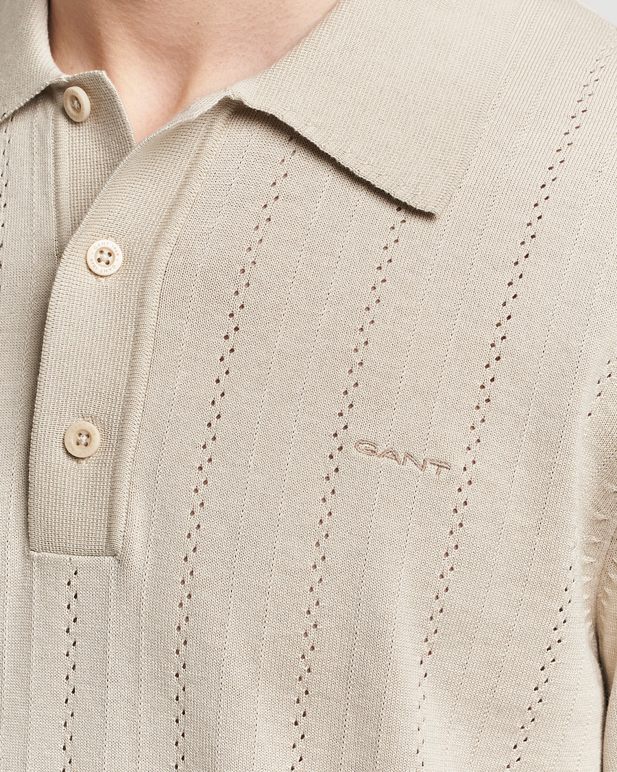 Herre | Pikéer | GANT | Pointelle Structured Knitted Polo Silky Beige