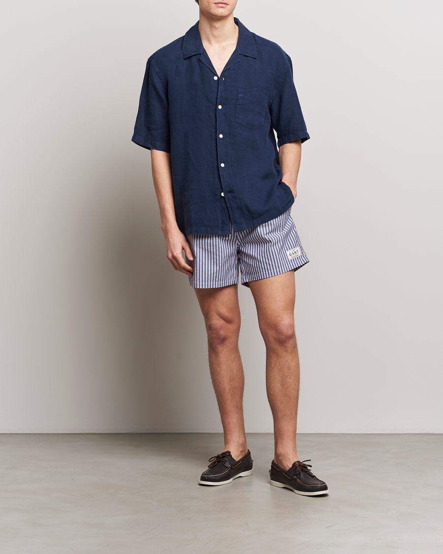 Herre | Badeshorts | GANT | Striped Seersucker Swimshorts Deep Blue