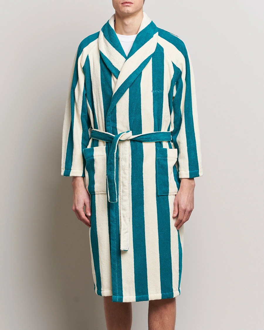 Herre | Morgenkåper | GANT | Striped Robe Ocean Turquoise/White
