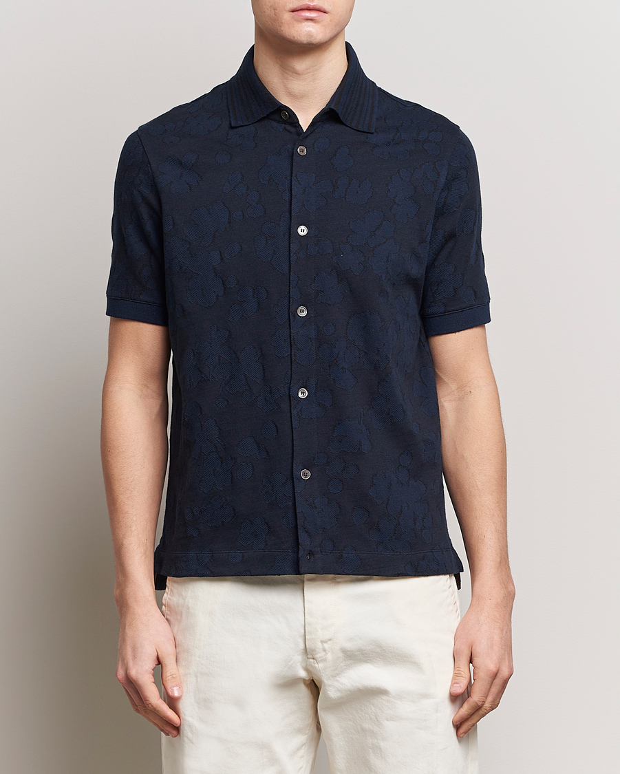 Herre |  | Paul Smith | Floral Jacquard Short Sleeve Shirt Navy