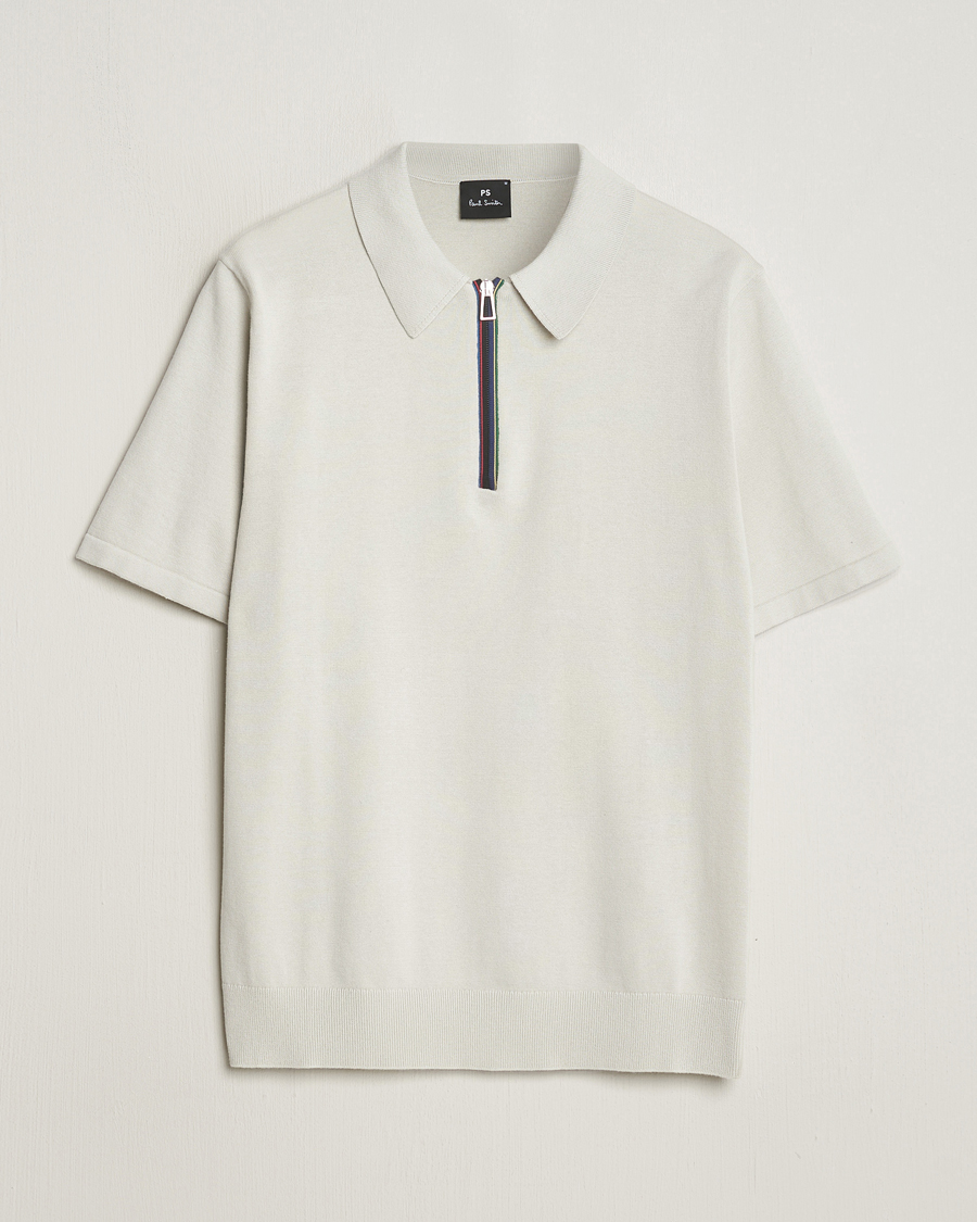 Herre | Pikéer | PS Paul Smith | Striped Half Zip Polo Light Grey