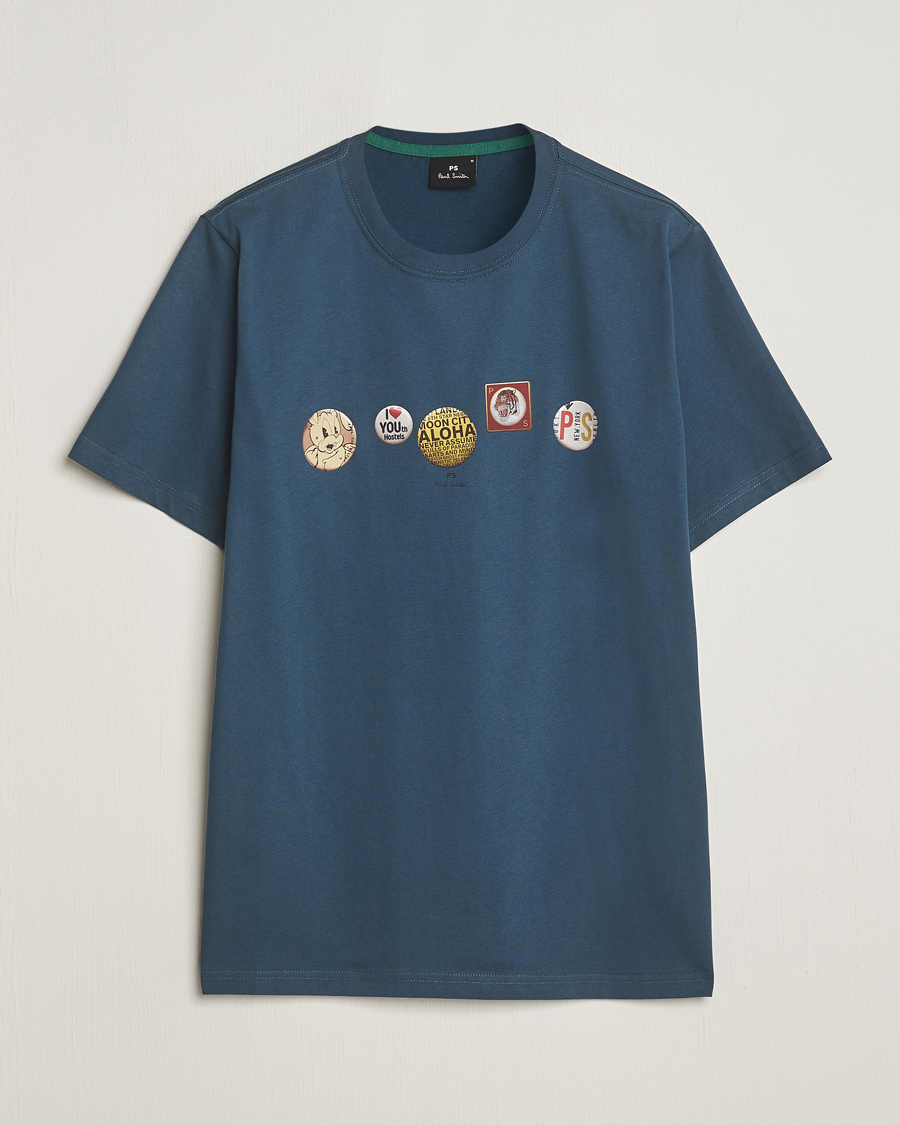 Herre | T-Shirts | PS Paul Smith | Organic Cotton Badges Crew Neck T-Shirt Blue