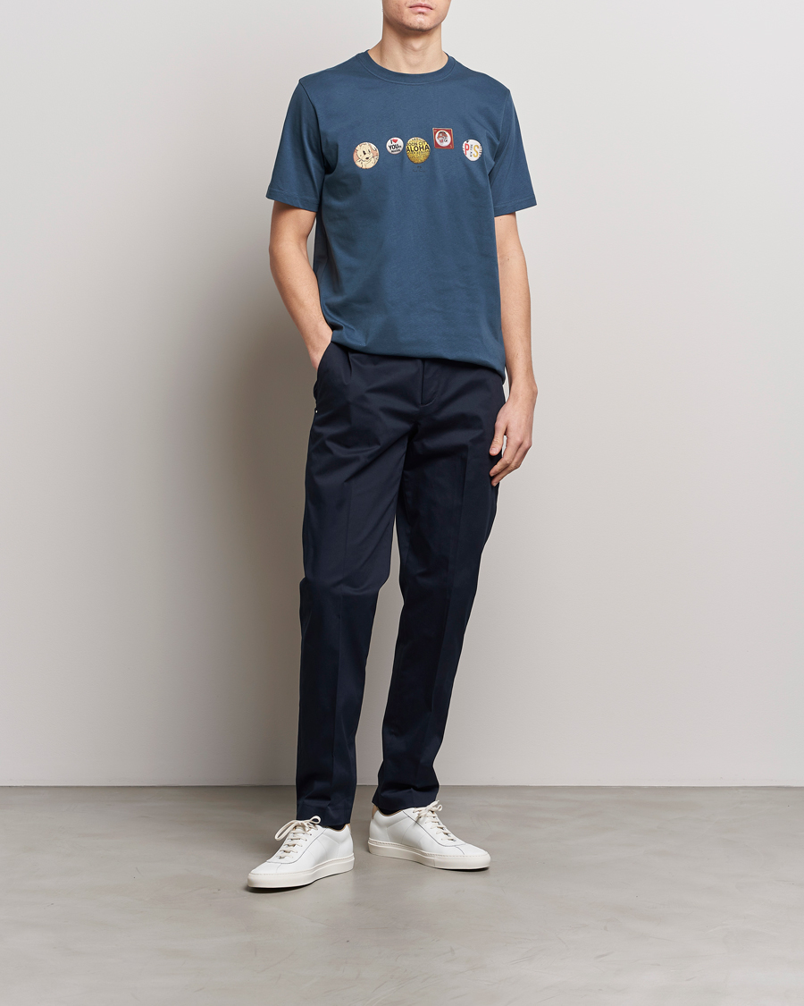 Herre | T-Shirts | PS Paul Smith | Organic Cotton Badges Crew Neck T-Shirt Blue