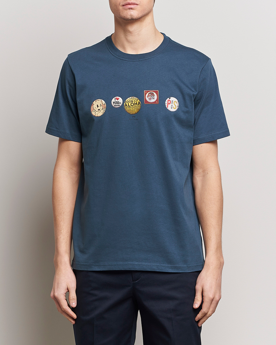 Herre | Avdelinger | PS Paul Smith | Organic Cotton Badges Crew Neck T-Shirt Blue