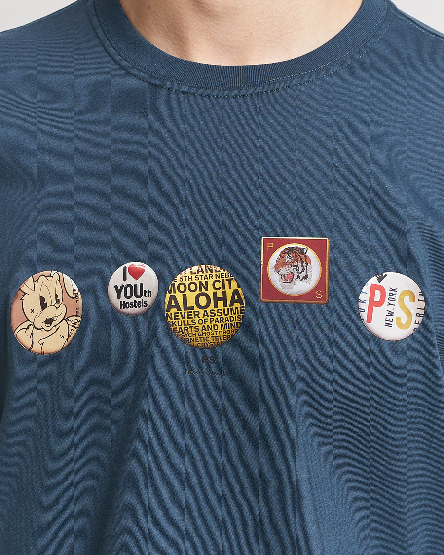 Herre | T-Shirts | PS Paul Smith | Organic Cotton Badges Crew Neck T-Shirt Blue