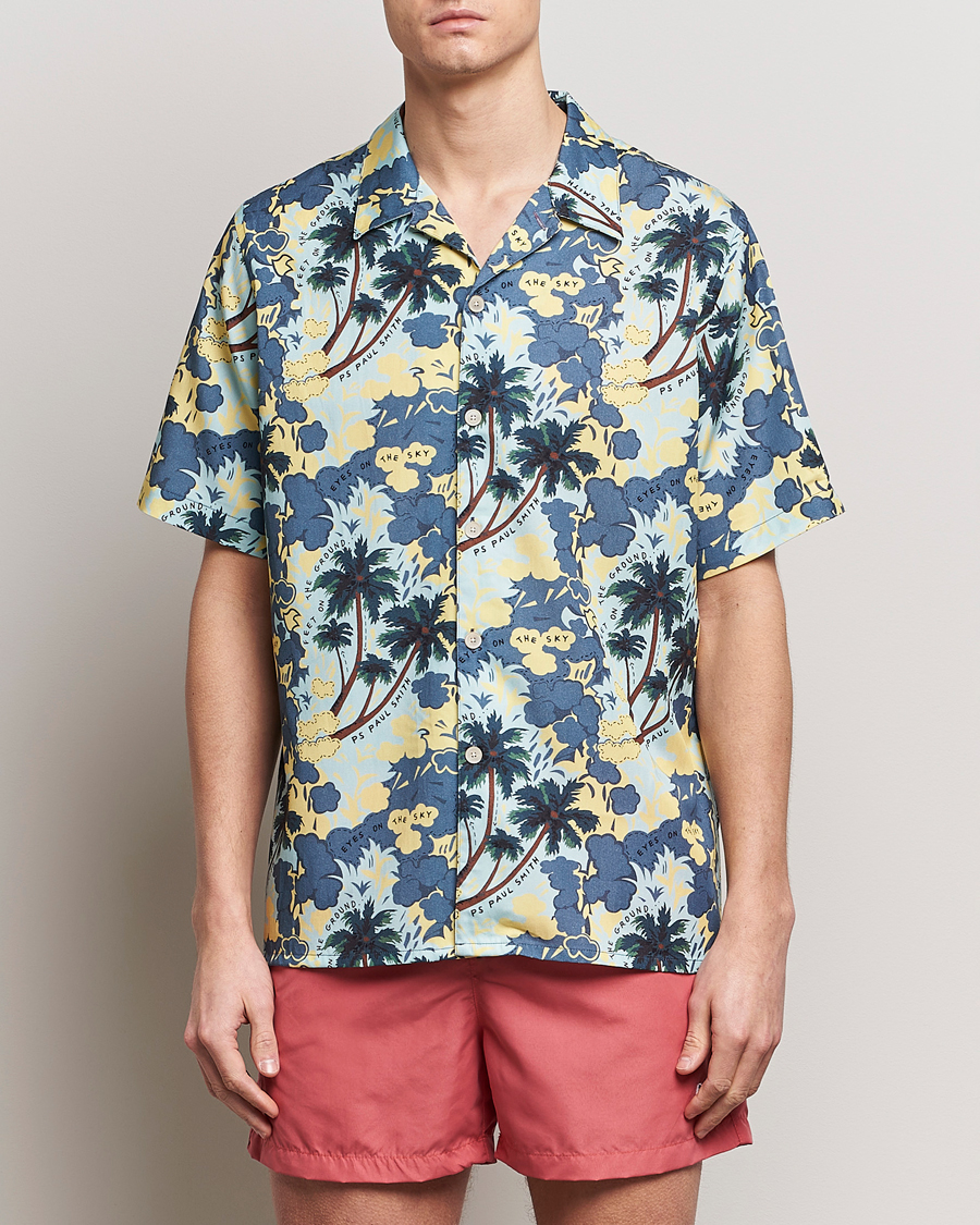 Herre | Best of British | PS Paul Smith | Prined Flower Resort Short Sleeve Shirt Blue