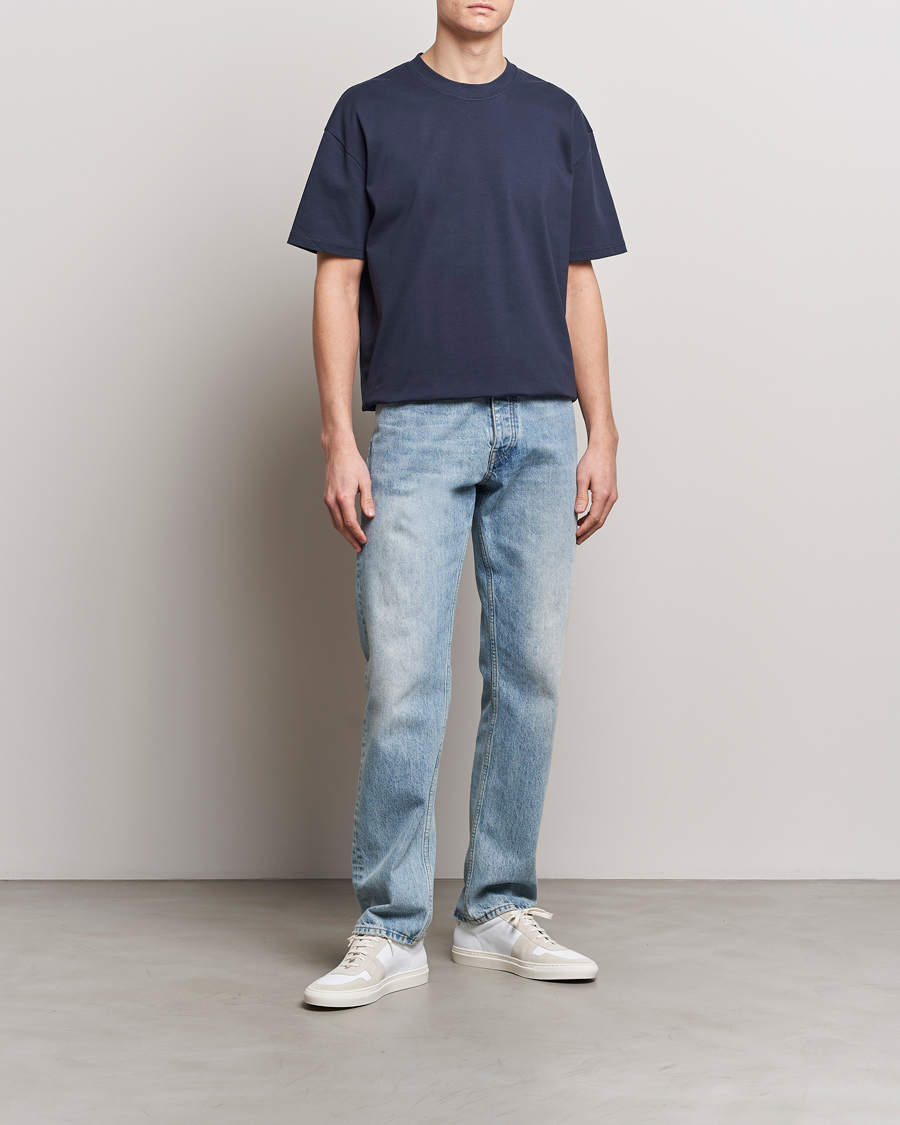 Herre | T-Shirts | Bread & Boxers | Textured Heavy Crew Neck T-Shirt Navy Blue