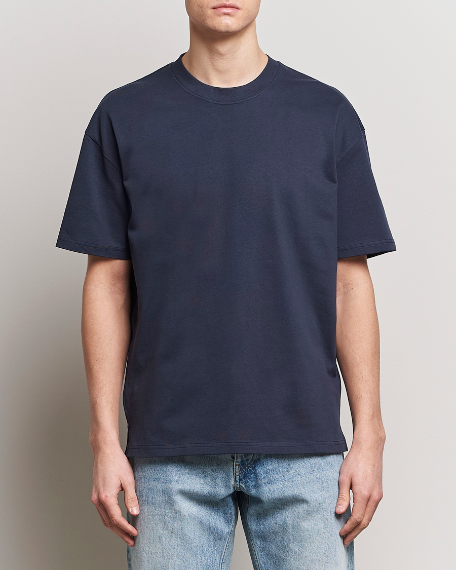 Herre | Kortermede t-shirts | Bread & Boxers | Textured Heavy Crew Neck T-Shirt Navy Blue