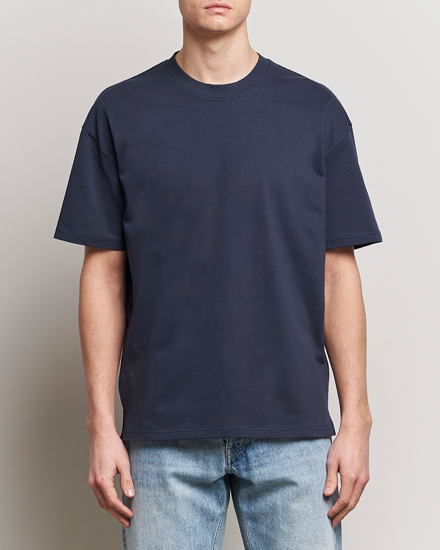 Herre | Klær | Bread & Boxers | Textured Heavy Crew Neck T-Shirt Navy Blue