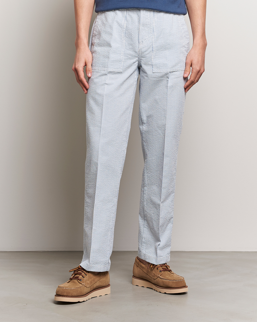 Herre | Penbukser | Morris | Seersucker Summer Slacks Light Blue