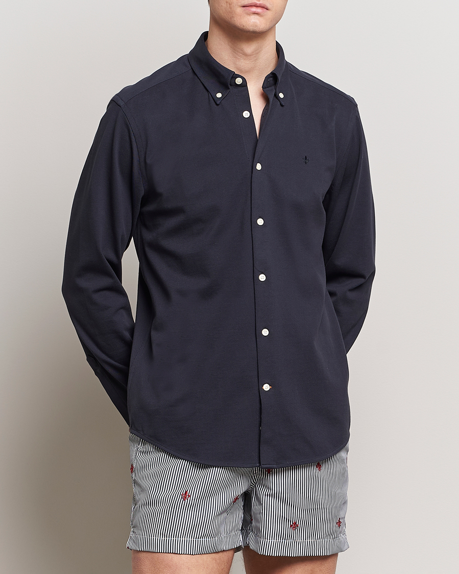 Herre | Skjorter | Morris | Eddie Slim Fit Pique Shirt Old Blue