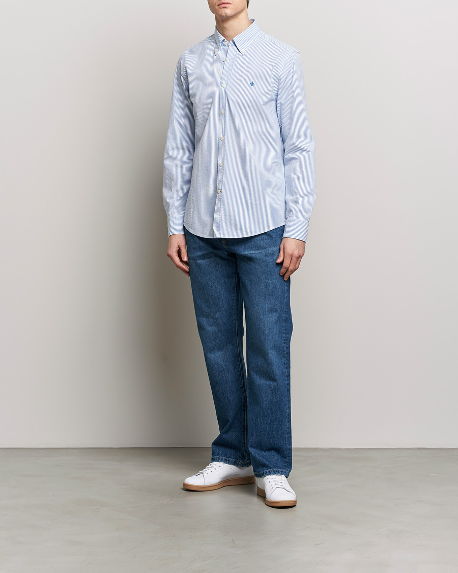Herre | Skjorter | Morris | Slim Fit Seersucker Shirt Light Blue
