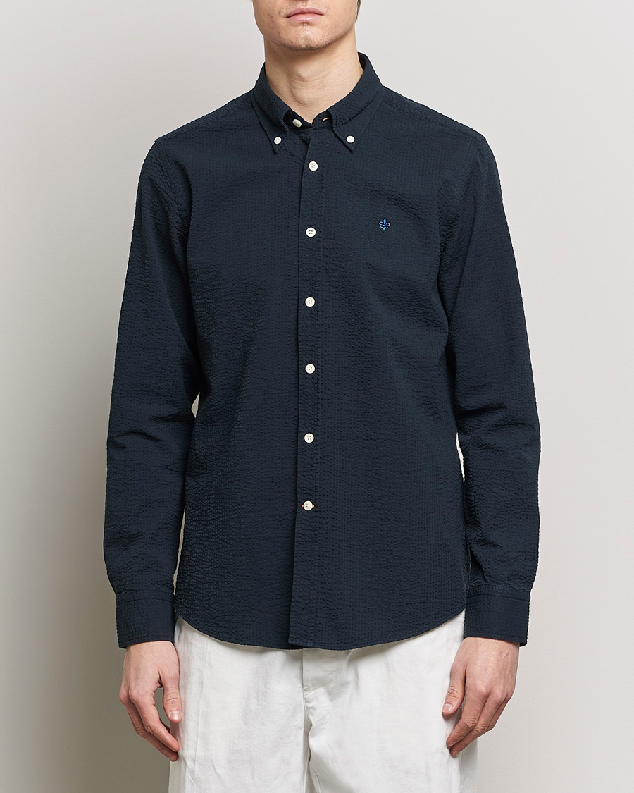 Herre | Casualskjorter | Morris | Slim Fit Seersucker Shirt Navy