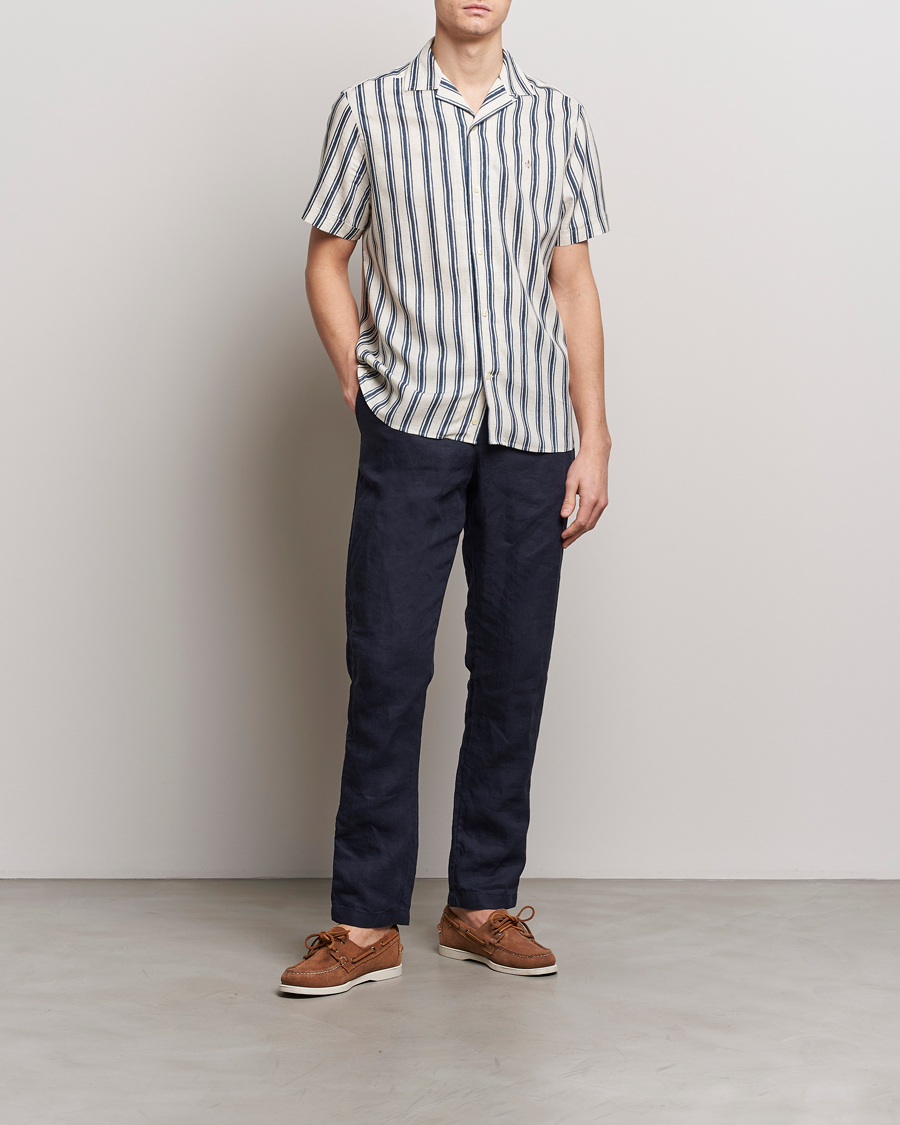 Herre | Skjorter | Morris | Printed Short Sleeve Shirt Navy/Beige