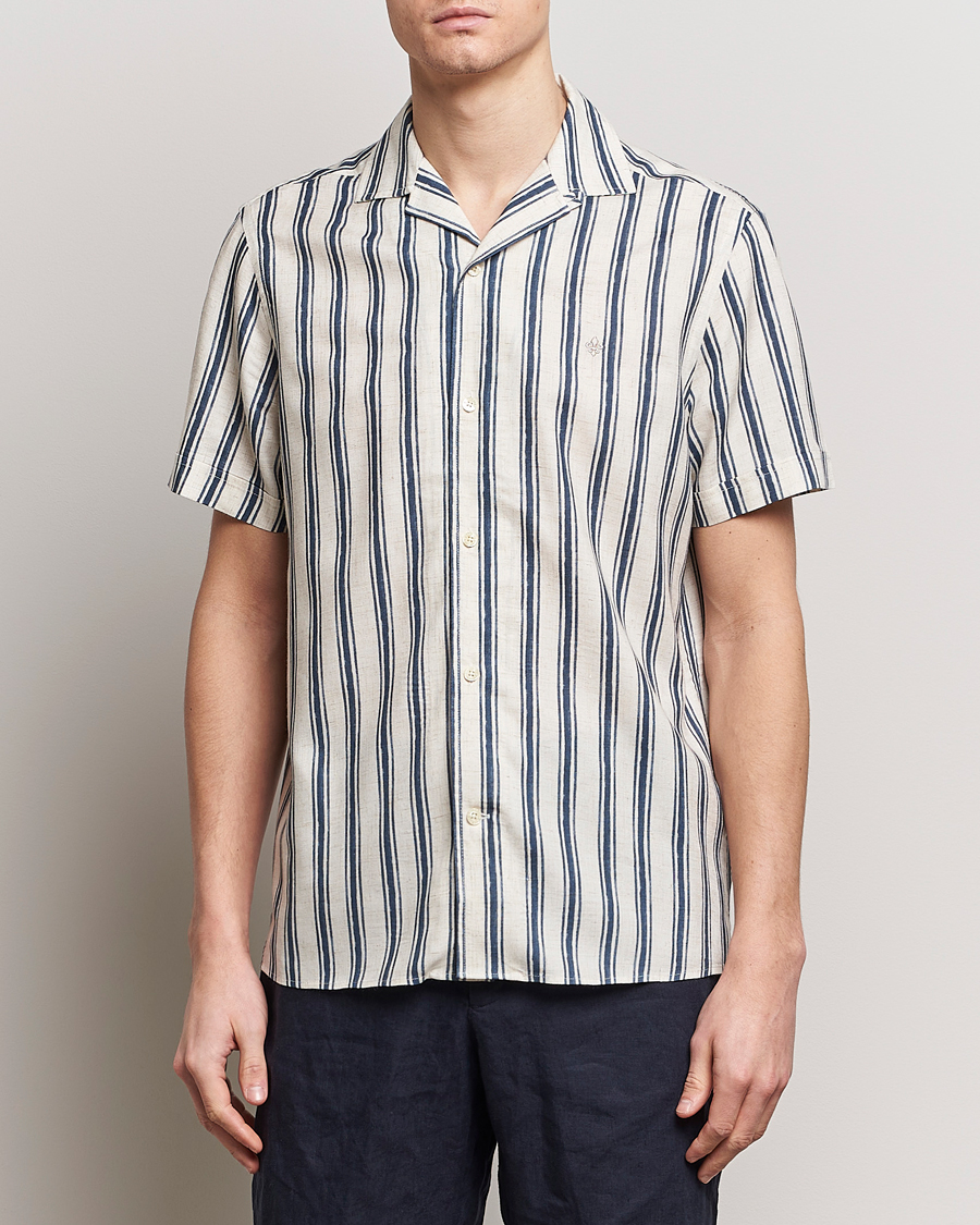 Herre | Kortermede skjorter | Morris | Printed Short Sleeve Shirt Navy/Beige