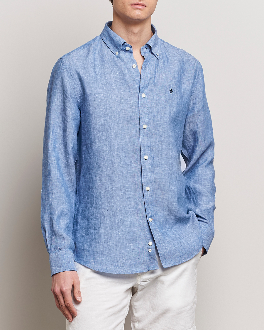 Herre | Jakke og bukse | Morris | Douglas Linen Button Down Shirt Blue