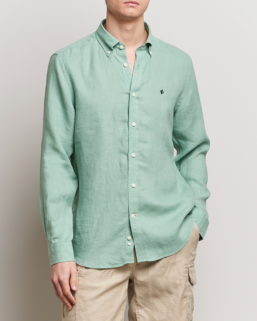 Herre | Linskjorter | Morris | Douglas Linen Button Down Shirt Light Green