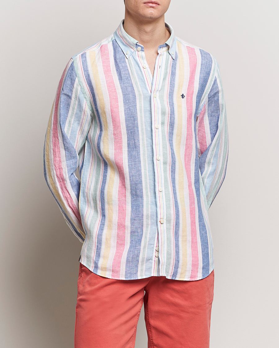 Herre | Casual | Morris | Happy Linen Stripe Shirt Light Blue