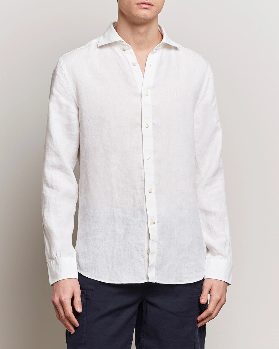 Herre | Skjorter | Morris | Slim Fit Linen Cut Away Shirt White