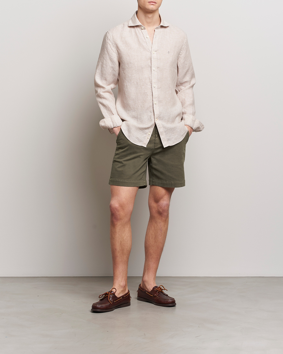 Herre | Skjorter | Morris | Slim Fit Linen Cut Away Shirt Khaki