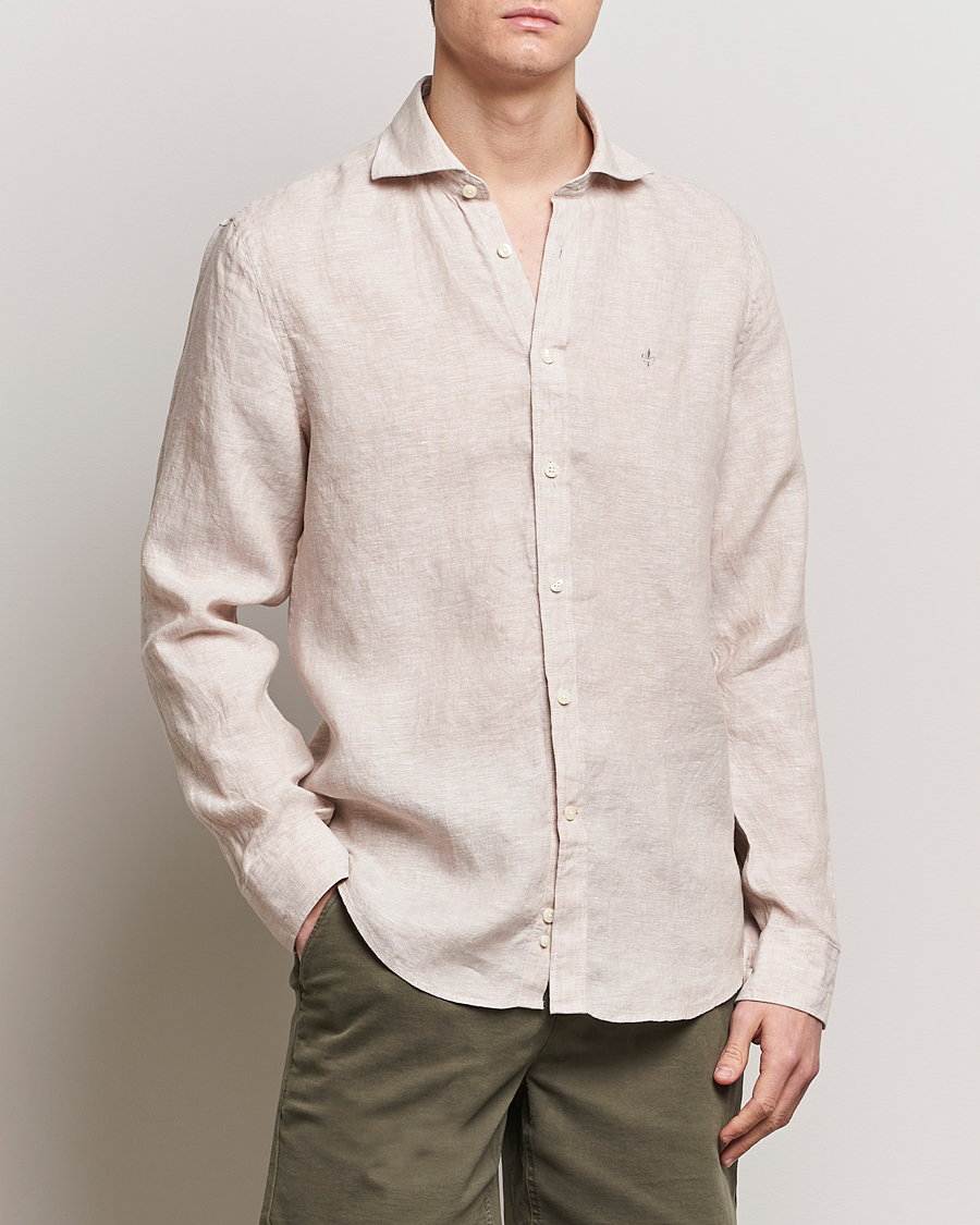 Herre | Linskjorter | Morris | Slim Fit Linen Cut Away Shirt Khaki