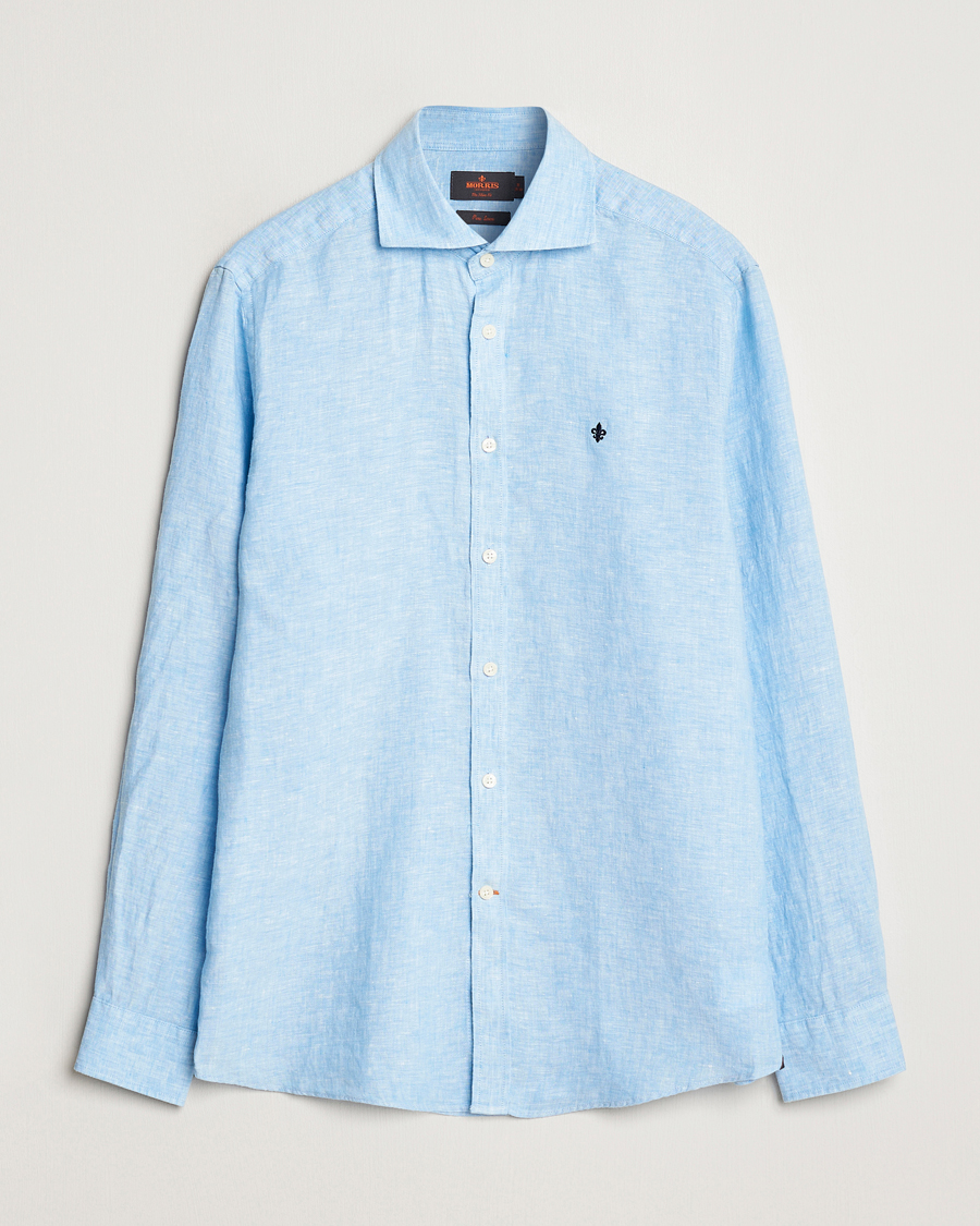 Herre | Skjorter | Morris | Slim Fit Linen Cut Away Shirt Light Blue