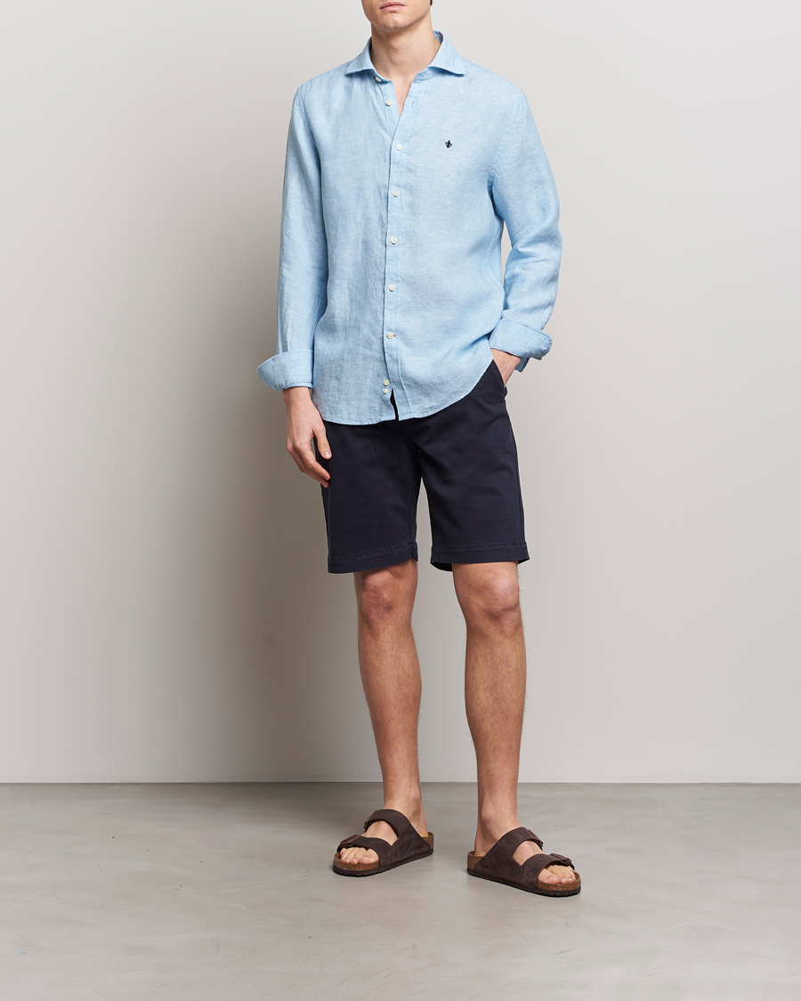 Herre | Skjorter | Morris | Slim Fit Linen Cut Away Shirt Light Blue