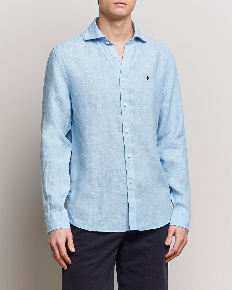 Herre | Casual | Morris | Slim Fit Linen Cut Away Shirt Light Blue