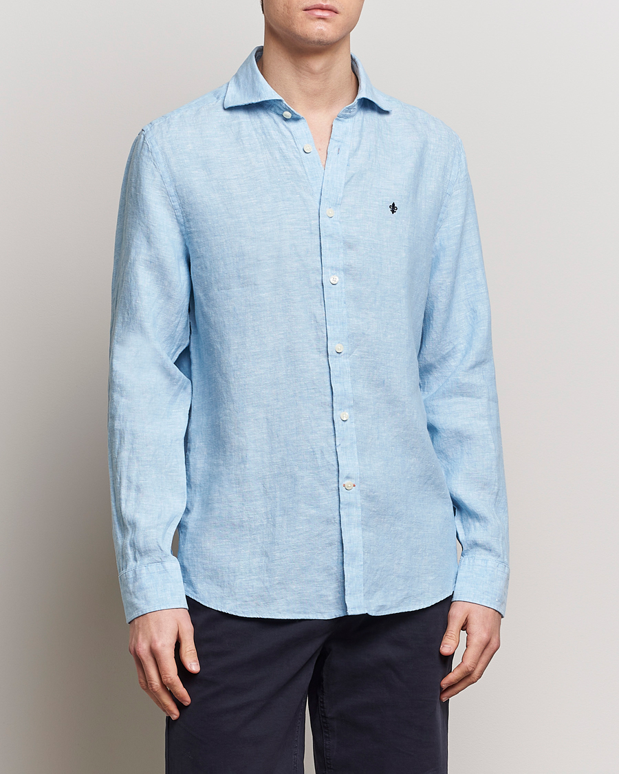 Herre |  | Morris | Slim Fit Linen Cut Away Shirt Light Blue