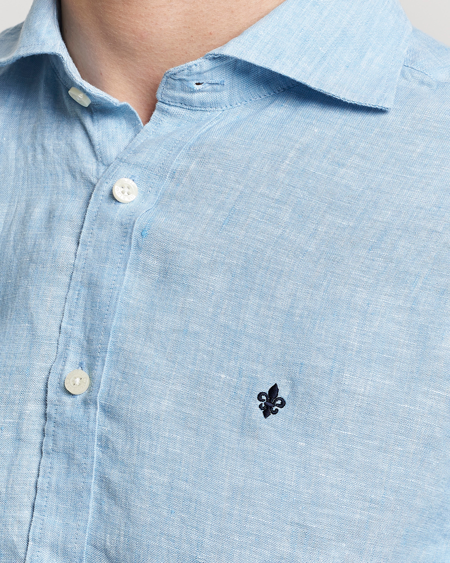 Herre | Skjorter | Morris | Slim Fit Linen Cut Away Shirt Light Blue
