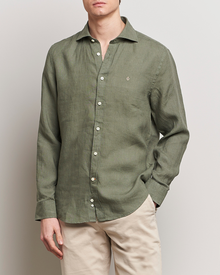 Herr |  | Morris | Slim Fit Linen Cut Away Shirt Olive