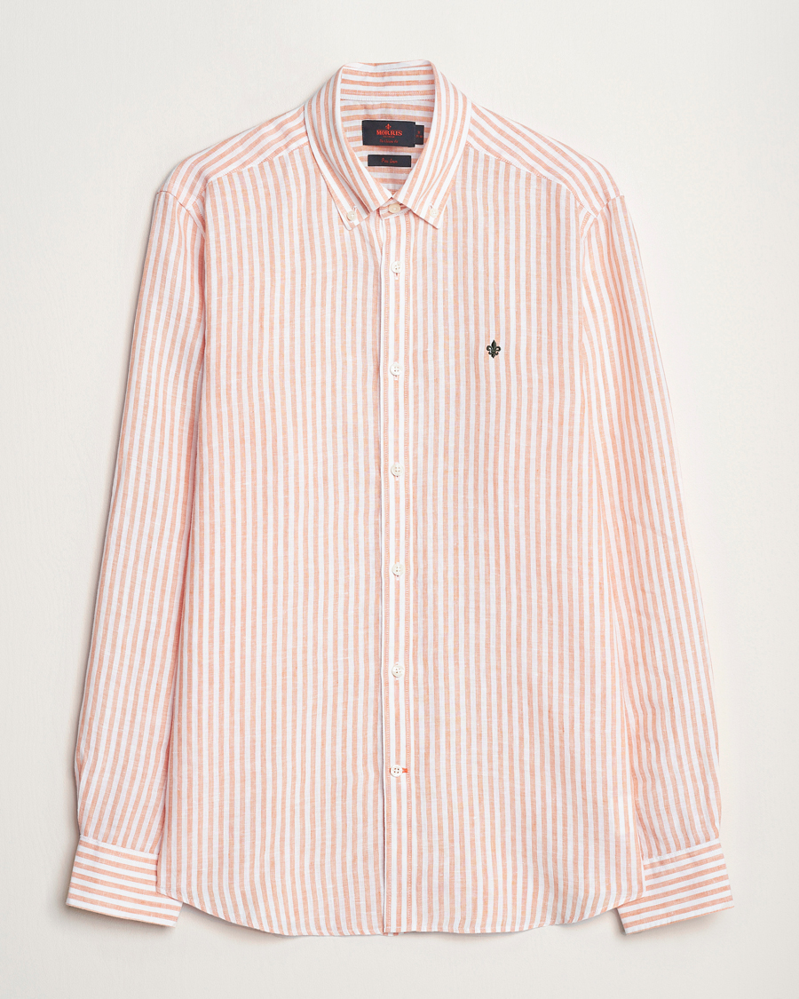 Herre | Skjorter | Morris | Douglas Linen Stripe Shirt Orange
