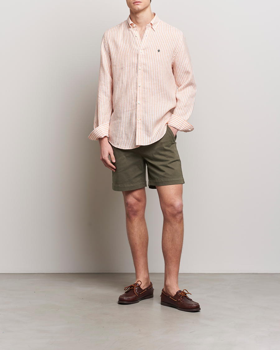 Herre | Skjorter | Morris | Douglas Linen Stripe Shirt Orange