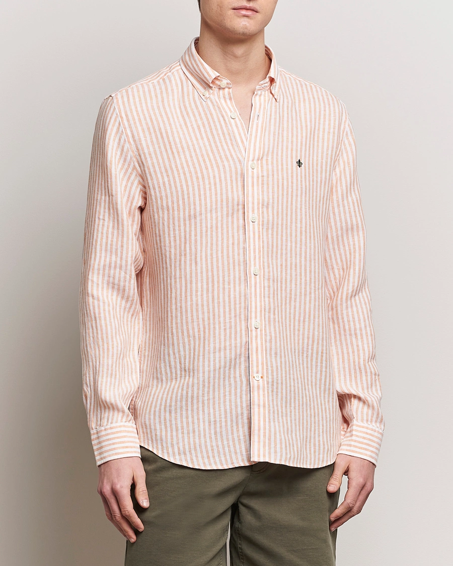 Herre | Skjorter | Morris | Douglas Linen Stripe Shirt Orange
