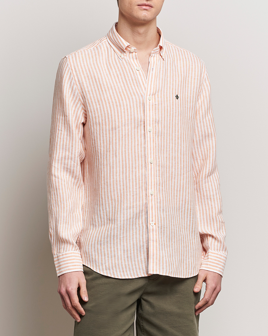 Herre | Linskjorter | Morris | Douglas Linen Stripe Shirt Orange