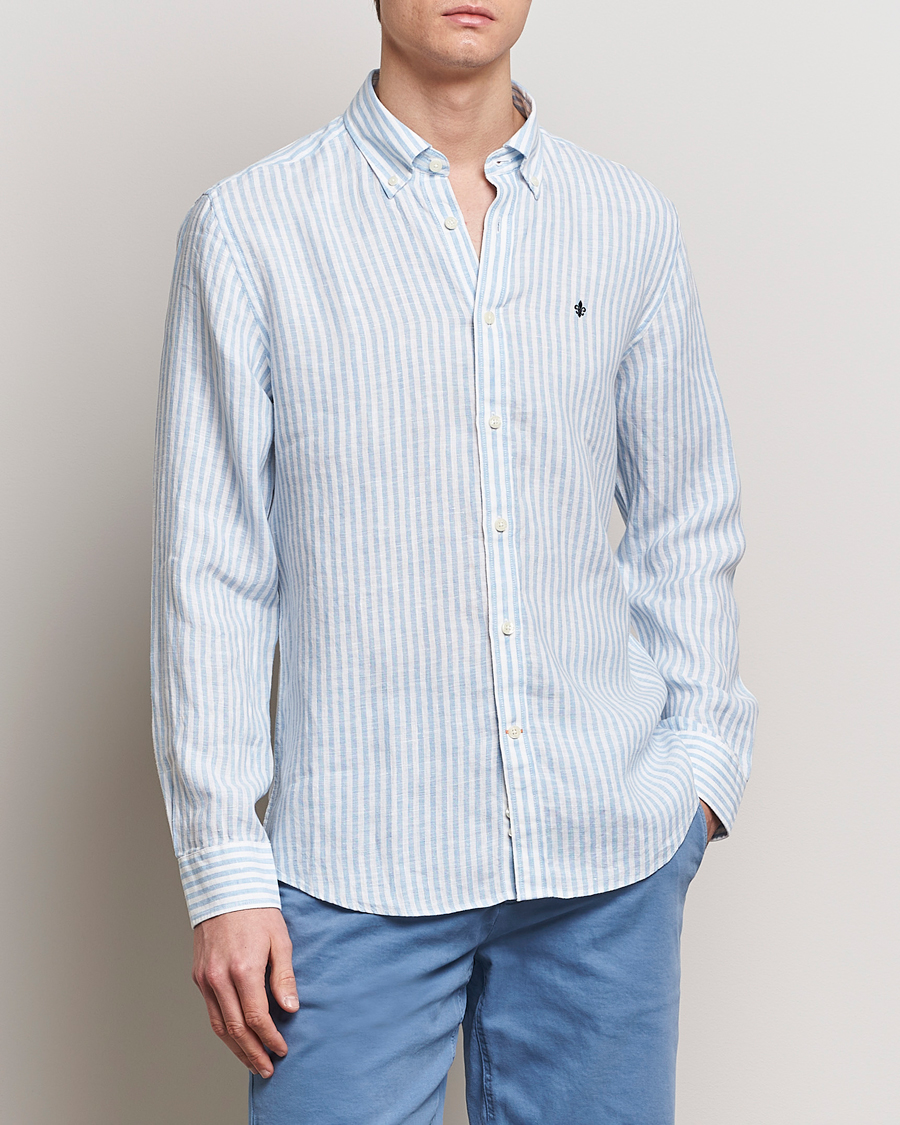 Herre | Plagg i lin | Morris | Douglas Linen Stripe Shirt Light Blue