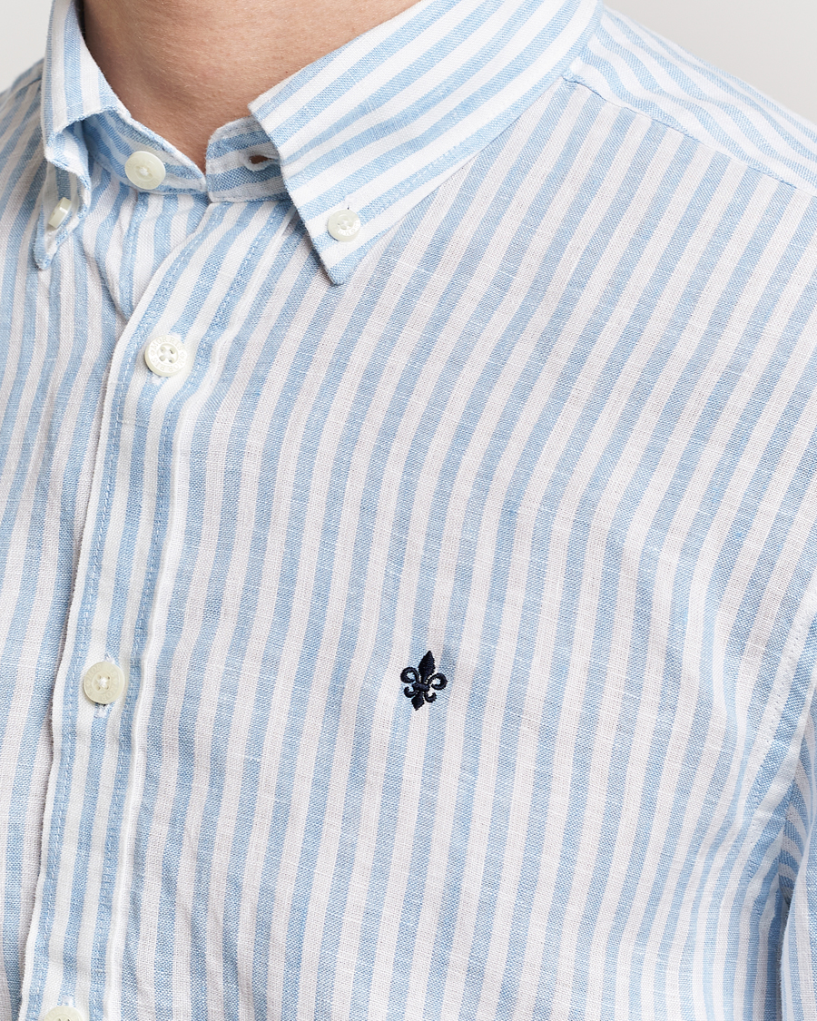 Herre | Skjorter | Morris | Douglas Linen Stripe Shirt Light Blue