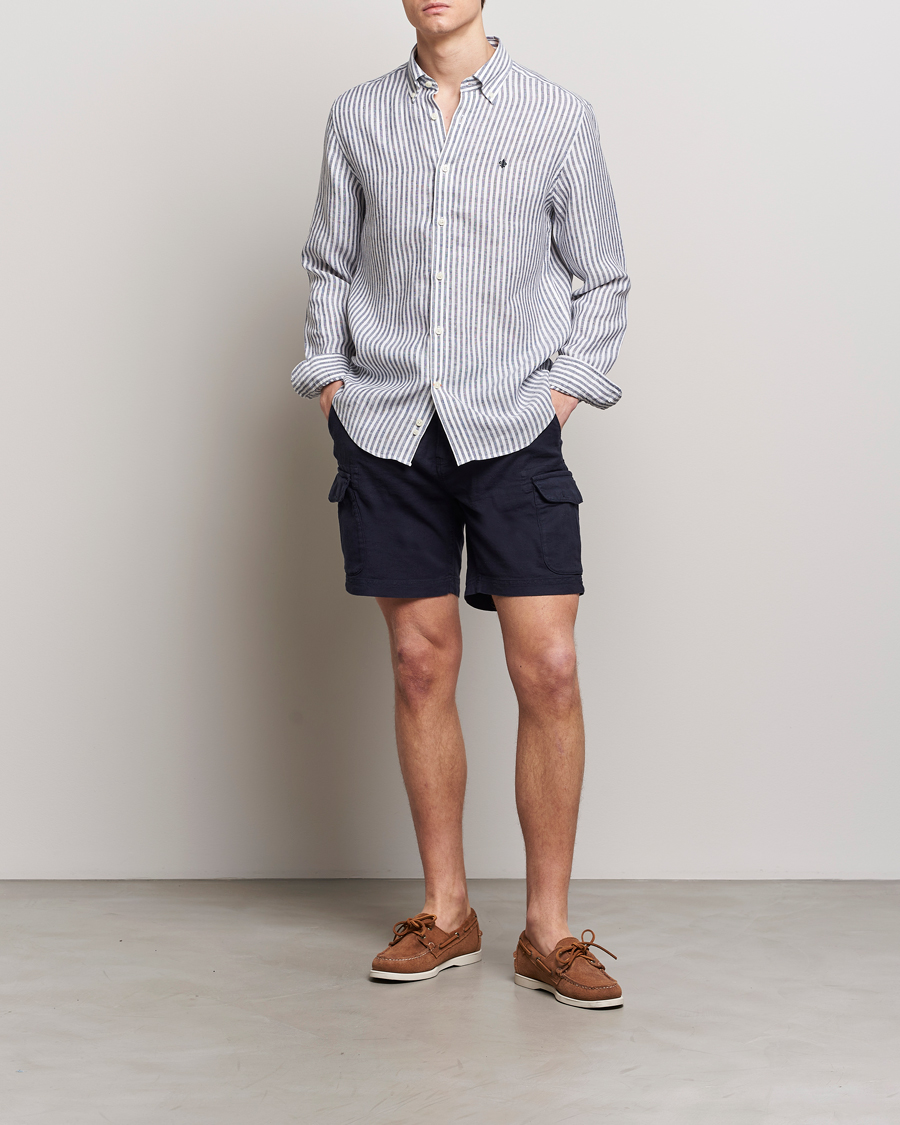 Herre | Skjorter | Morris | Douglas Linen Stripe Shirt Navy
