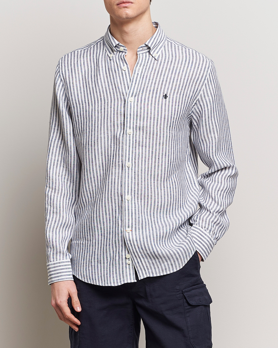 Herre | Skjorter | Morris | Douglas Linen Stripe Shirt Navy