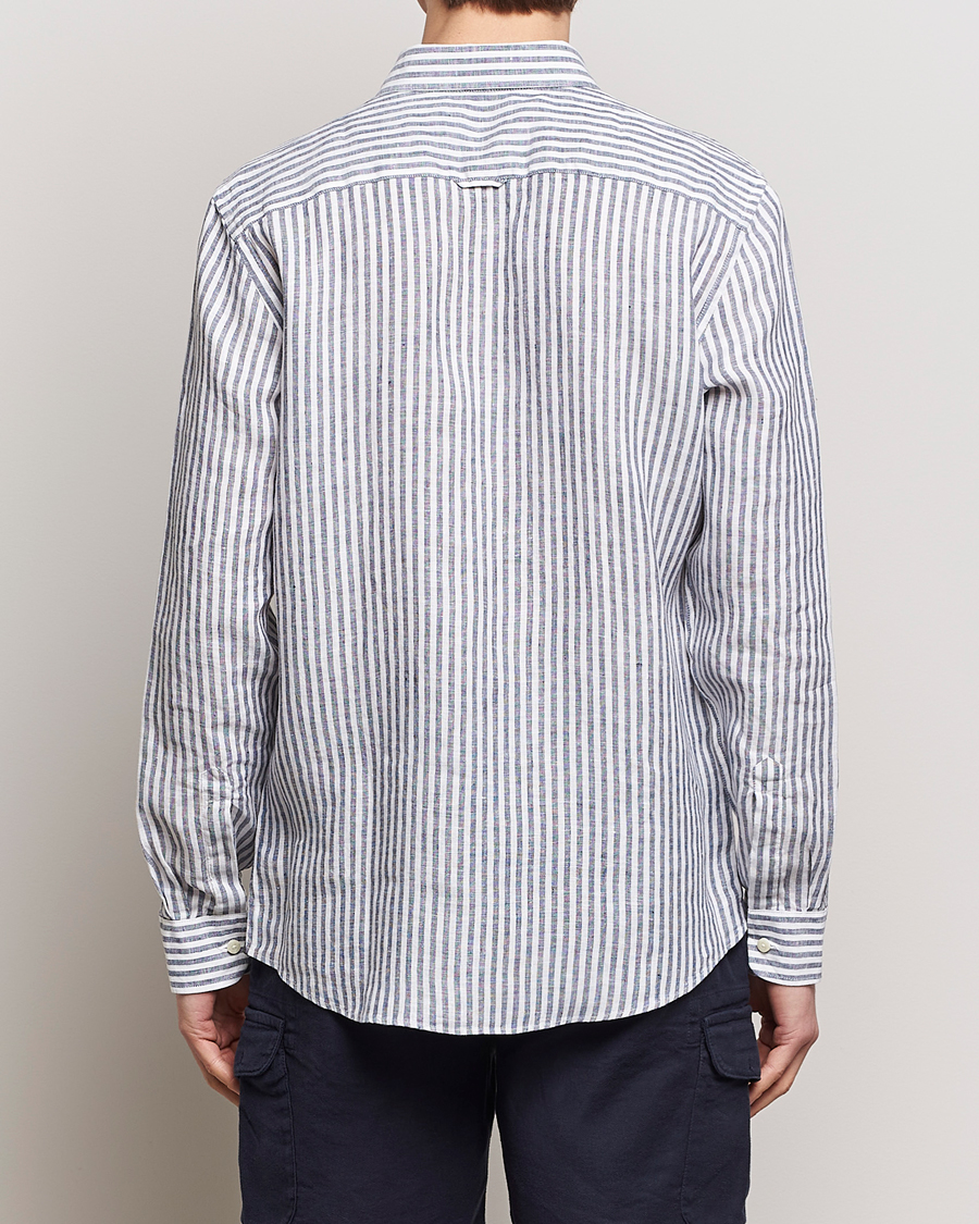 Herre | Skjorter | Morris | Douglas Linen Stripe Shirt Navy