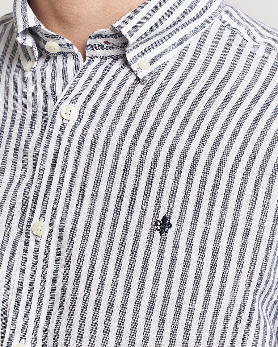 Herre | Skjorter | Morris | Douglas Linen Stripe Shirt Navy
