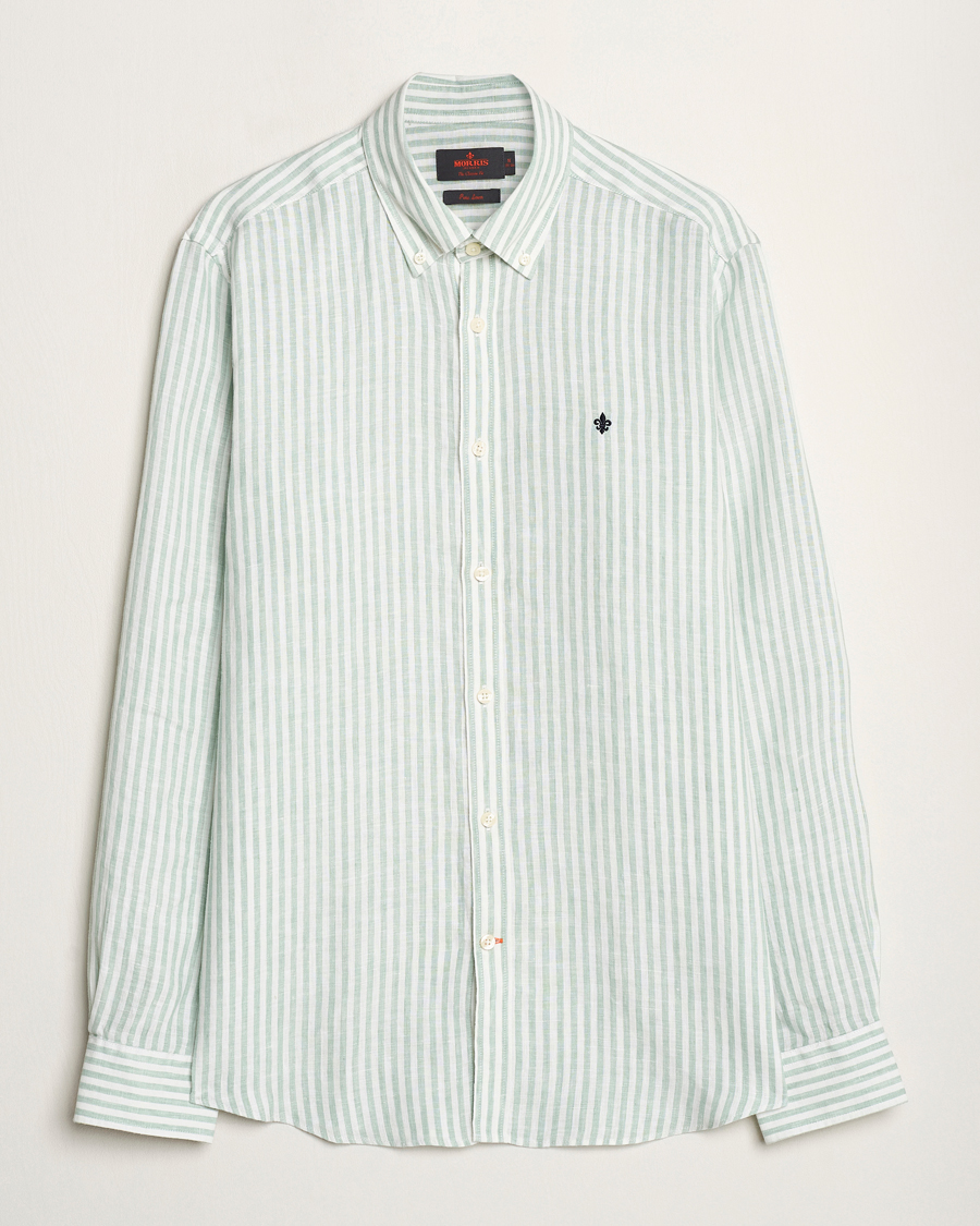 Herre | Skjorter | Morris | Douglas Linen Stripe Shirt Light Green
