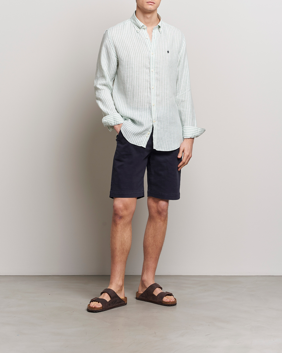 Herre | Skjorter | Morris | Douglas Linen Stripe Shirt Light Green