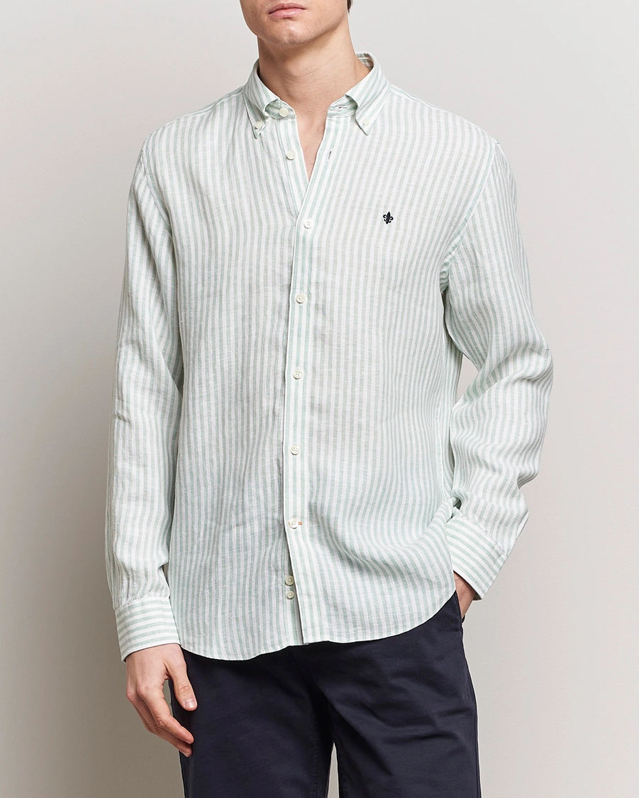Herre | Skjorter | Morris | Douglas Linen Stripe Shirt Light Green