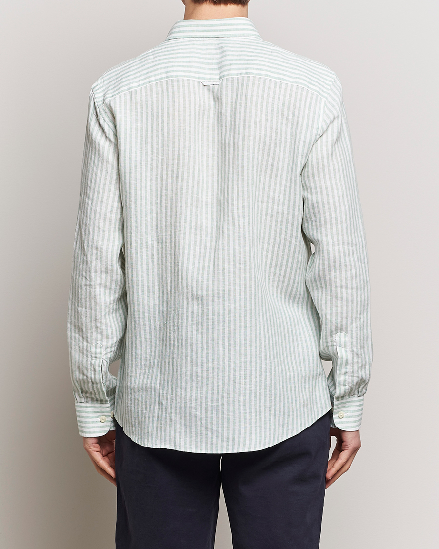Herre | Skjorter | Morris | Douglas Linen Stripe Shirt Light Green