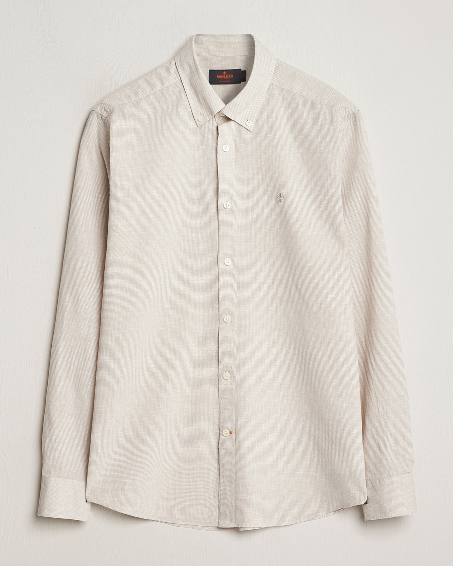 Herre | Skjorter | Morris | Slim Fit Linen Check Shirt Khaki